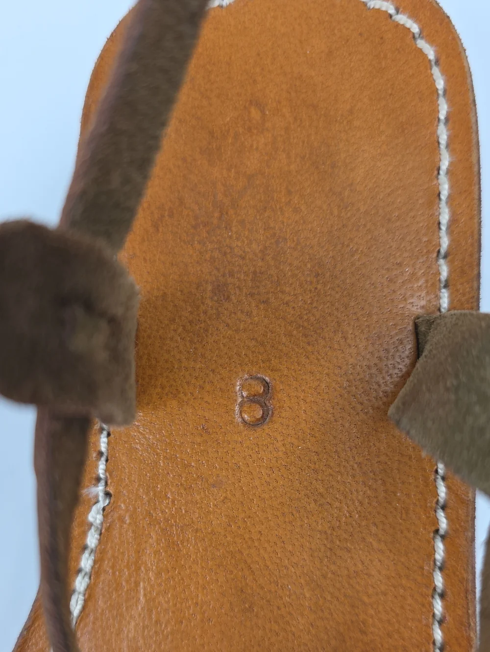 Vintage Homemade Green Olive Leather Unique Foot-Shaped Leather Sandals 8